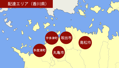 香川で弁当の配達　三和食品の配達エリアの地図